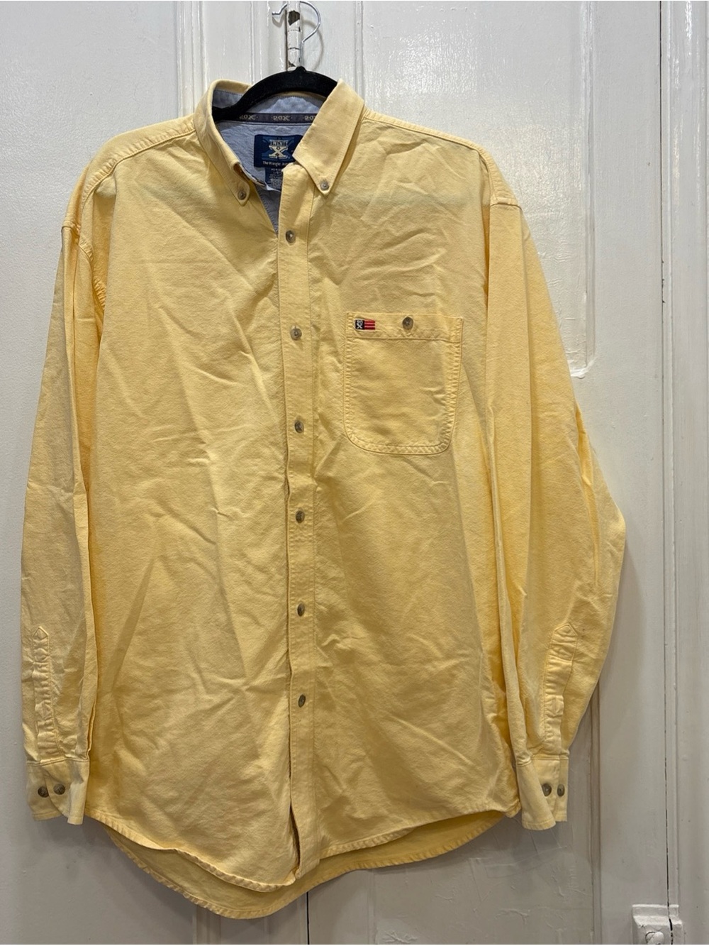 Wrangler Twenty X Shirt Mens Sz Large Yellow Button Down Western Cowboy
